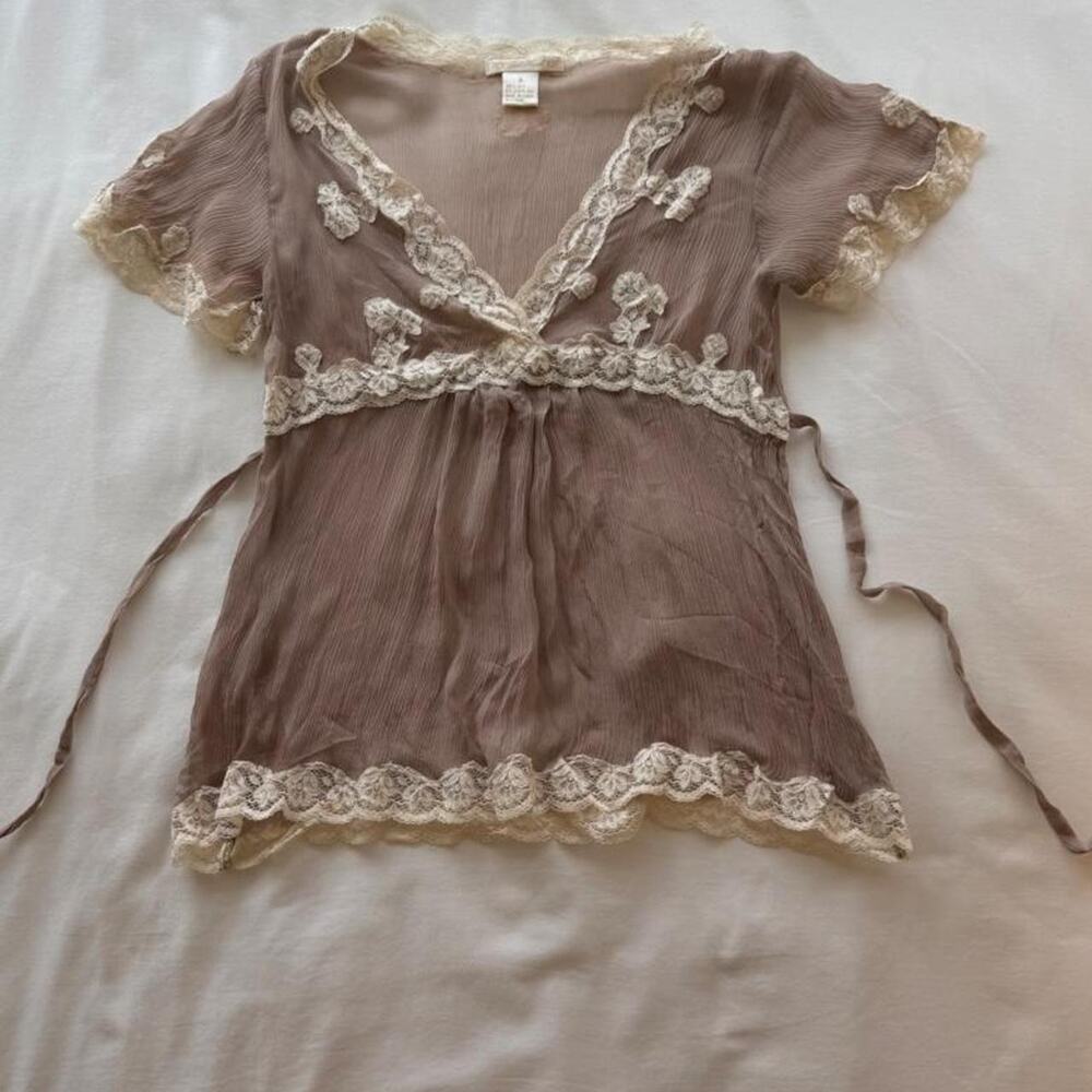 Gold hawk brown lace babydoll top with cream lace trim